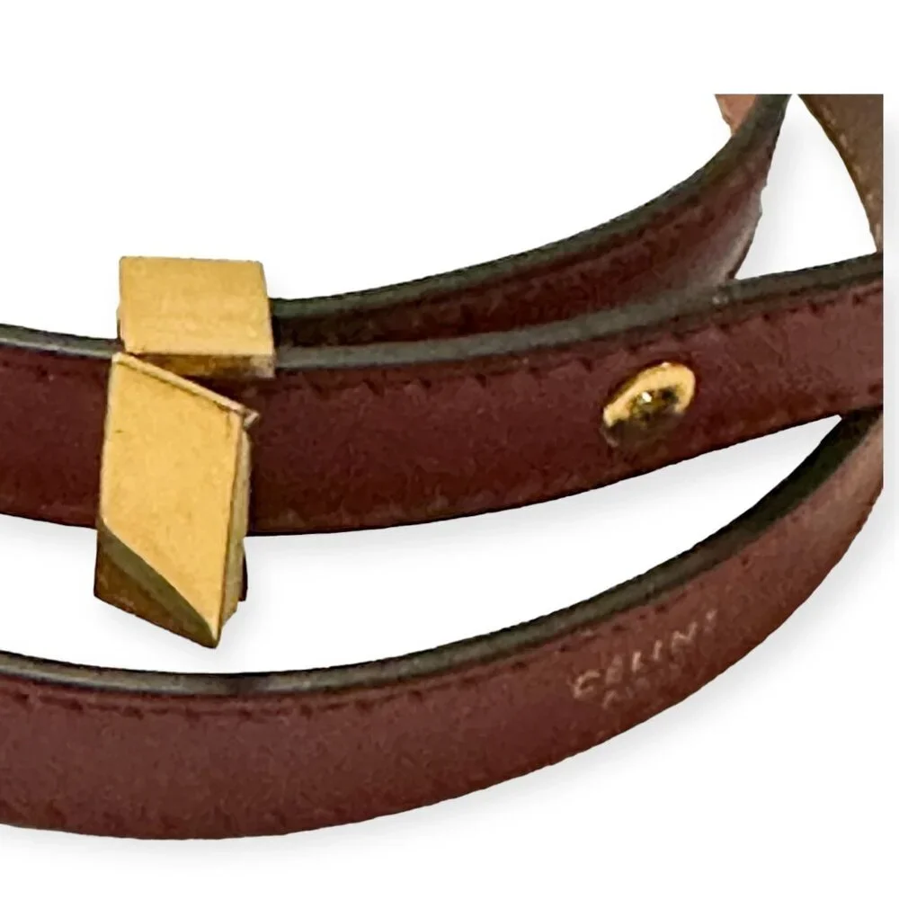 CÉLINE Triple Tour Wrap Leather Bracelet Burgundy Gold Phoebe Philo Era L NIB - Picture 10 of 14
